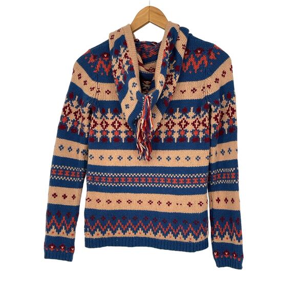 Sparrow Anthropologie Fair Isle Chunky Knit Zip Hoodie Sweater XS Cabincore - Picture 2 of 6